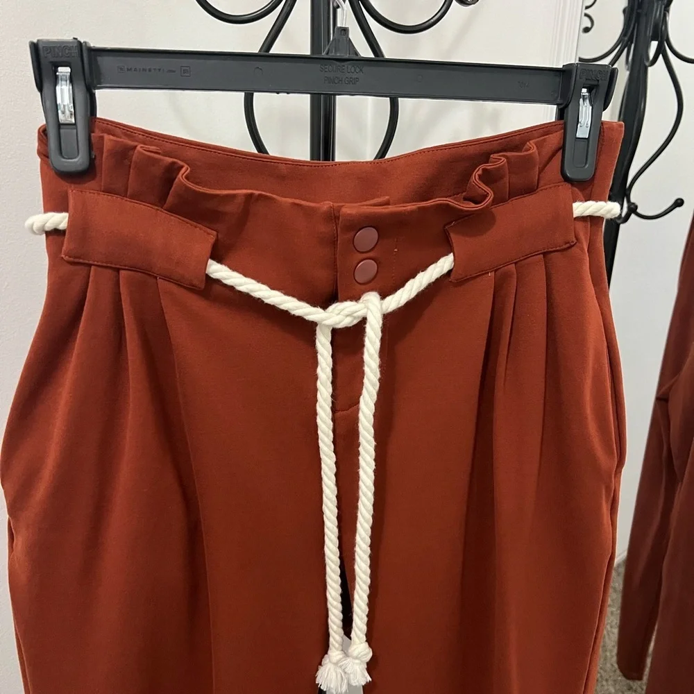 DownEast Women's Rust Paperbag Waist Pants. #013 - Picture 5 of 11